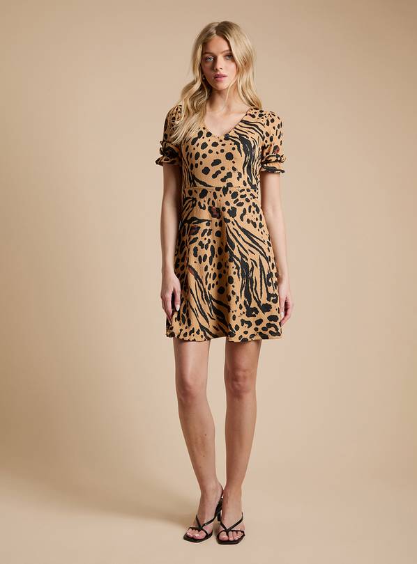 DOROTHY PERKINS Animal V Neck Short Sleeve Mini Jersey Dress 18